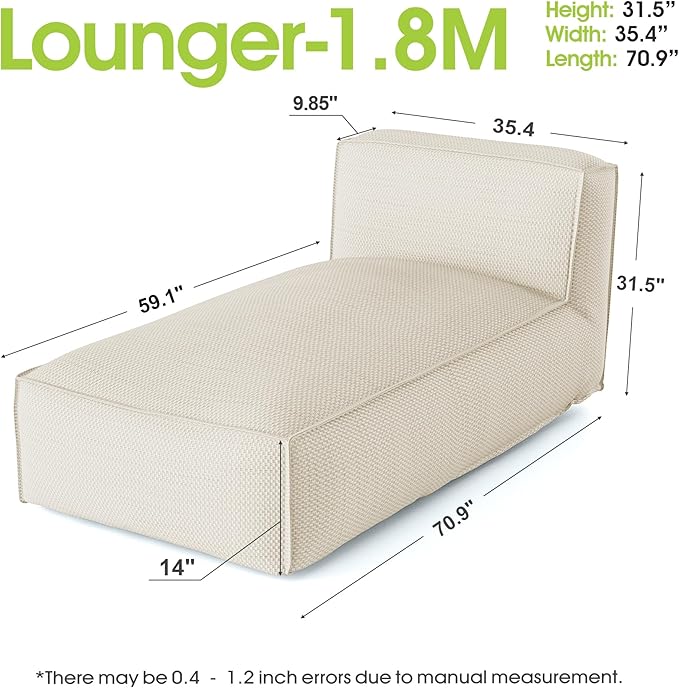 OPEAK Outdoor Bean Bed Chair Sun Lounger, Outdoor Couch Sofa for Patio & Pool, Foam Filling Day Bed Furniture, Comfy Lazy Sofa for Outside, Water-Resistant Seating Lounge Chair, Light Beige