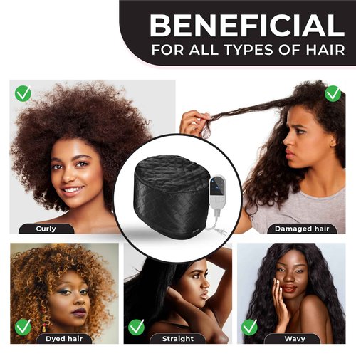 Hair Steamer for Natural Hair Home Use w/10-level Heats Up Quickly, Heat Cap for Deep Conditioning - Thermal Steam Cap for Black Hair, Great for Deep Conditioner - Set of 3