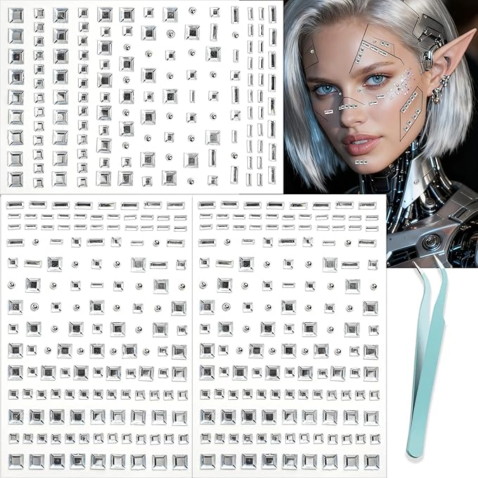 NOOEPC Robot Punk Style Self Adhesive Face Gems Stickers, Hair Gems Face Jewels Eye Jewels Rhinestones Festival Essentials...