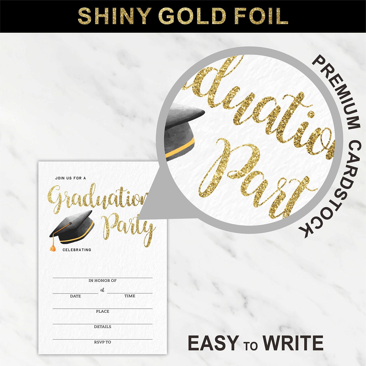 NYCTUG Graduation Party Invitations With Envelopes(20 Pack), 4 x 6 Inches, Multicolor Coated Paper, Advanced Printing Technology, Fill-In Personalized Details, Eye-Catching Design