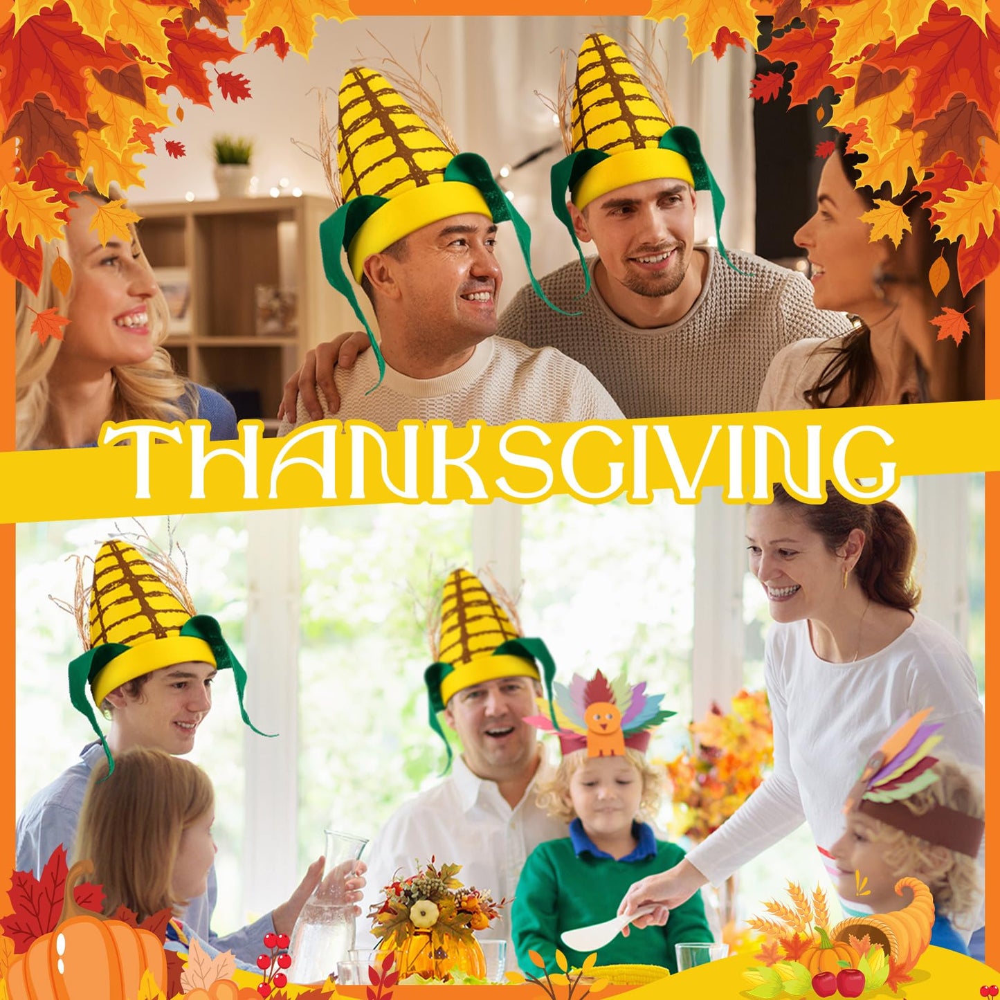 Berlune 4 Pcs Funny Corn Hats Corn Cob Hat for Thanksgiving Cosplay Party Accessories