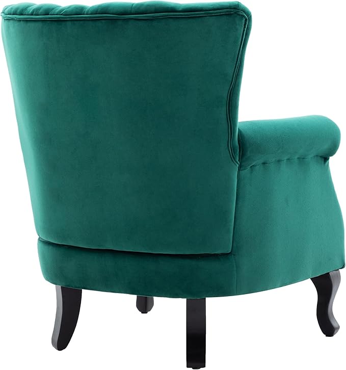 DM Furniture Velvet Accent Chairs Set of 2 with Arm Comfy Living Room Chair Mid-Century Modern Wingback Side Chair Single Sofa Couch for Bedroom Guest Room, Green