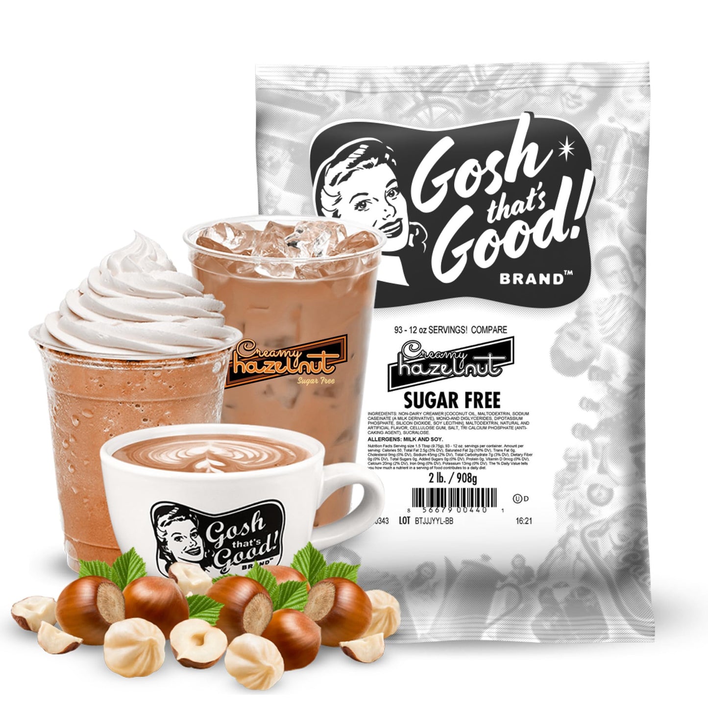 Gosh That’s Good! Sugar-Free Creamy Hazelnut Latte Mix 2 lb – Roasted Hazelnut Flavor Powder for Lattes, Iced Coffees, Frappes, Blended Beverages – Low-Calorie, Lactose-Free, Barista-Quality Drink Mix
