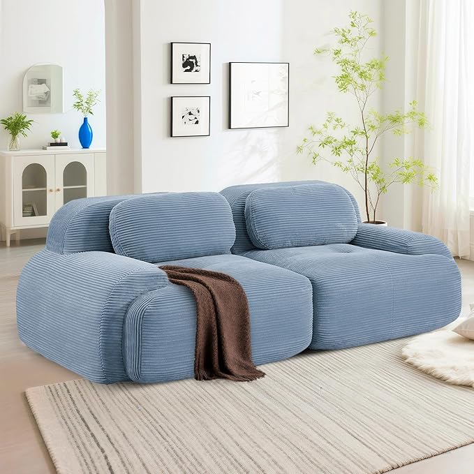 SoarFlash 81" Loveseat Sofa, Comfy Deep Seat, No Assembly, Sofa in a Box, Modern Small Couch with Plush Corduroy Fabric for Living Room, Bedroom, Apartment, Home Office, Blue
