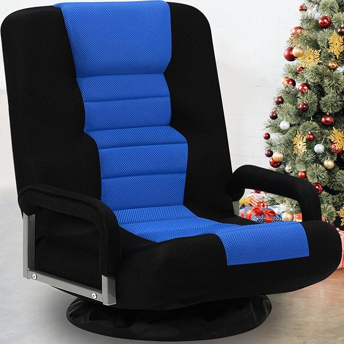 ACIPENSER Swivel Gaming Chair Multipurpose Floor Gaming Chair for Playing Video Games, TV, Reading w/Armrest Lumbar Support & 6 Adjustable Postion Backrest for Adults & Kids,Blue