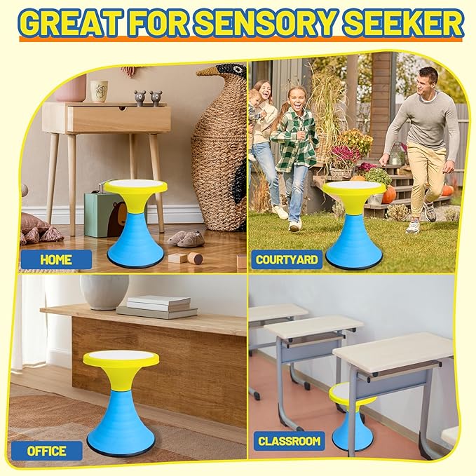AOBOTE Kids Wobble Stool, 360° Rotatable Children Swivel Chair with Color Block Design, 100KG Load Bearing, for Home and Classroom Learning, Ages 6+ (Yellow)