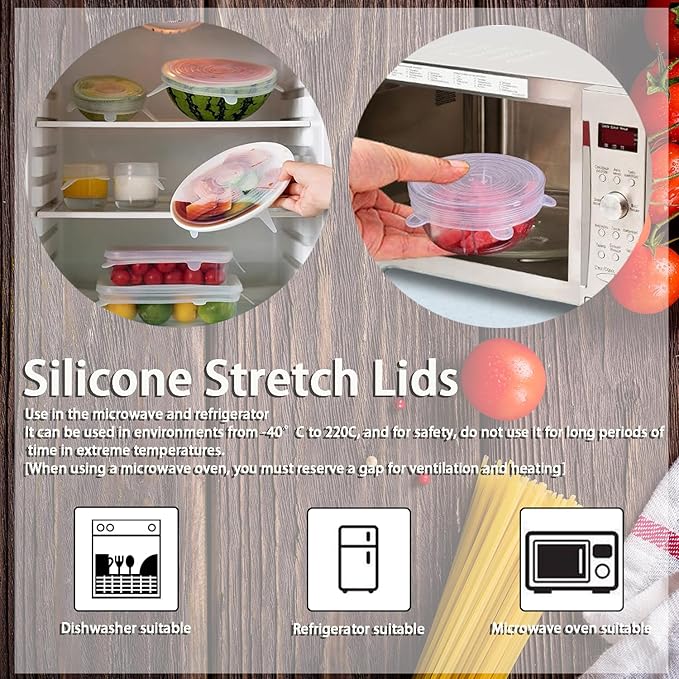 6 Pcs Silicone Stretch Lids Reusable and Durable Silicone Container Covers for Food Storage Expandable Bowl Covers Dishwasher & Freezer Safe (8.07in)