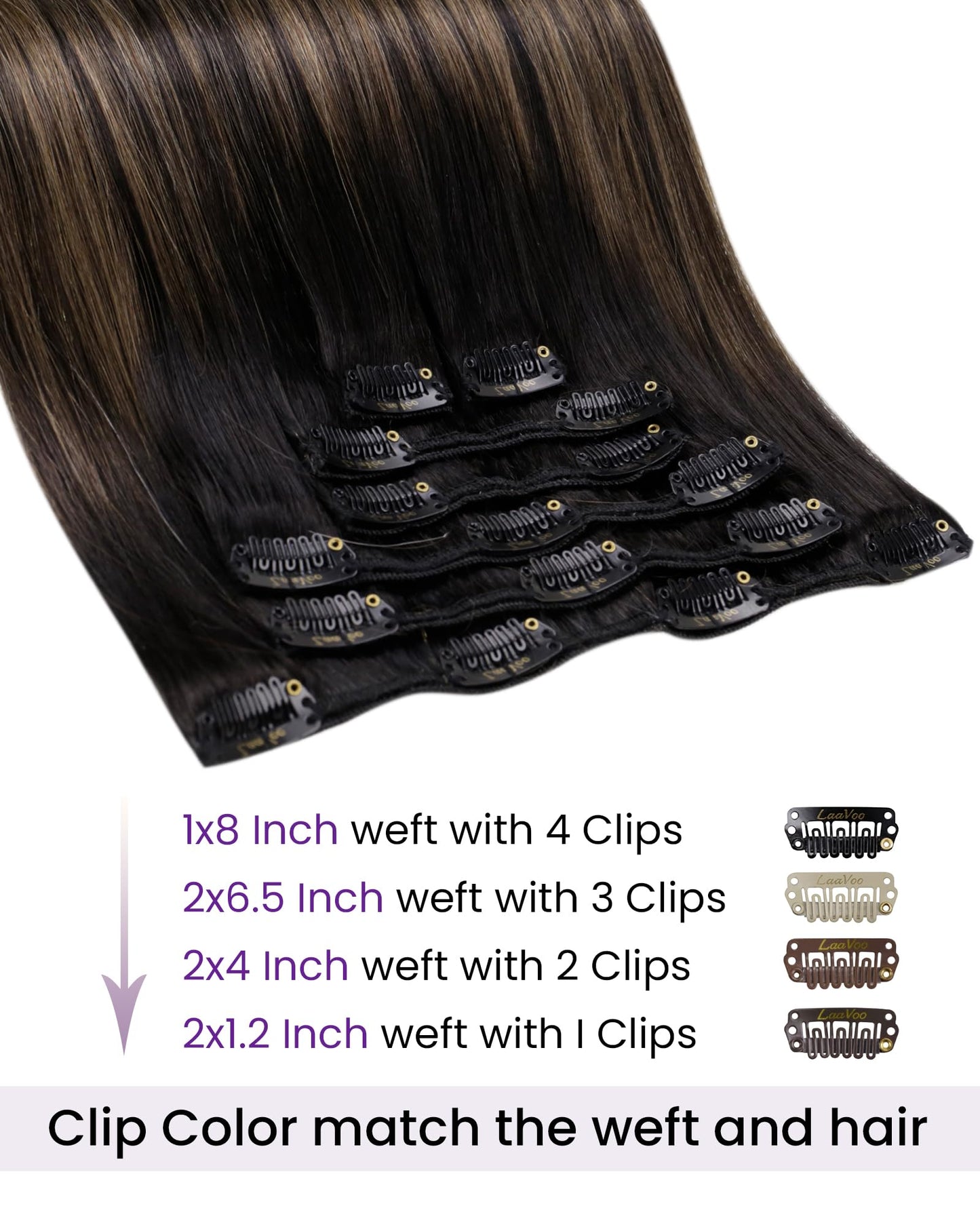 LaaVoo Clip in Hair Extensions 24 Inch Hair Extensions Clip ins Real Human Hair Ombre Black to Light Brown Balayage Blonde 140g