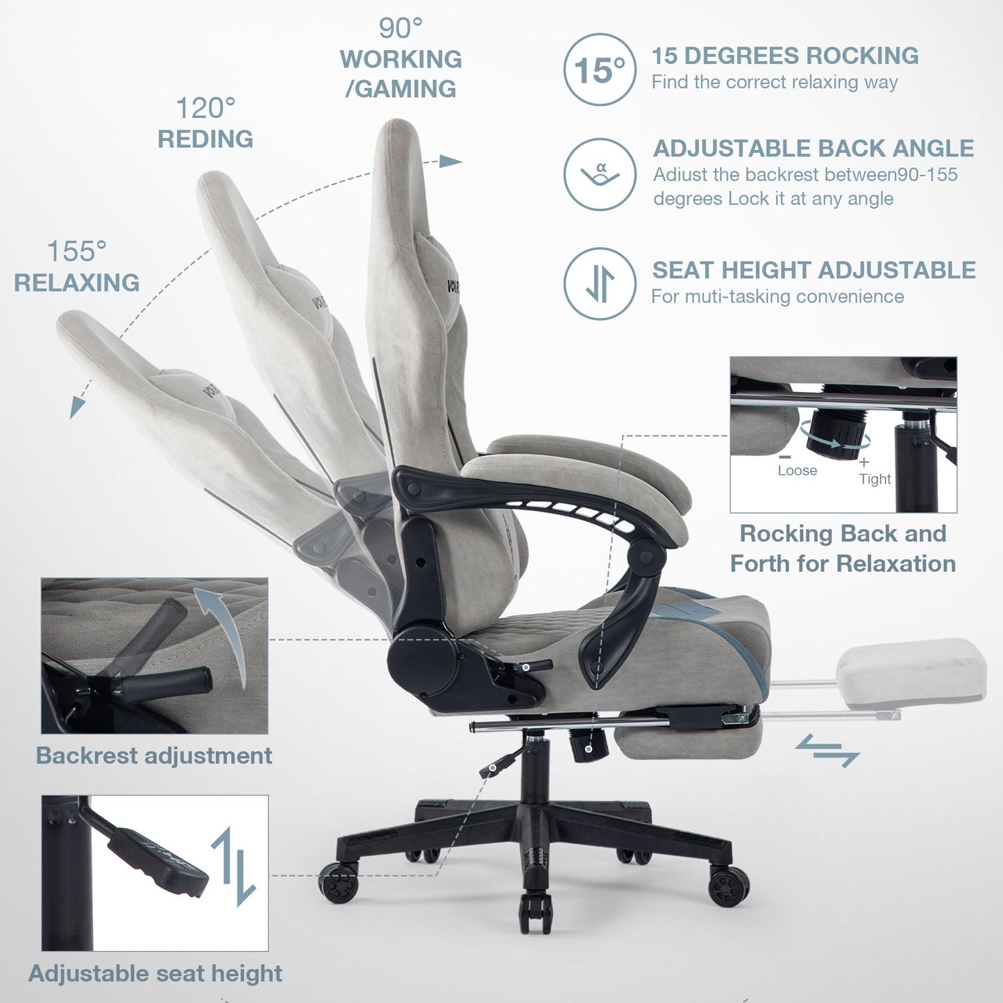 Blue Whale Gaming Chair for Adult 350lbs Computer Chair with Adjustable Lumbar Support Headrest and Footrest Large Size Reclining Gaming Chair Big and Tall Linkage Armrest