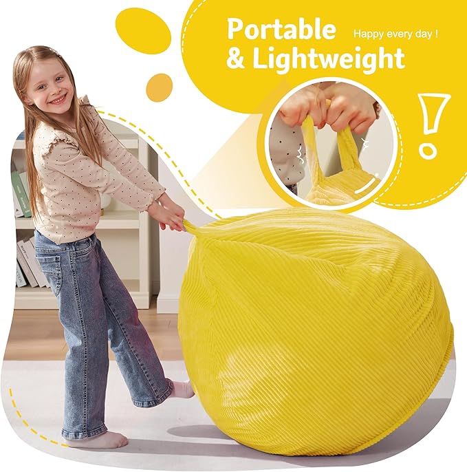 Homguava 2FT Bean Bag Chair,Teardrop Bean Bags Small Beanbag Chair with Memory Foam Filled and Ultra Soft Corduroy Cover for Living Room, Bedroom (Yellow)