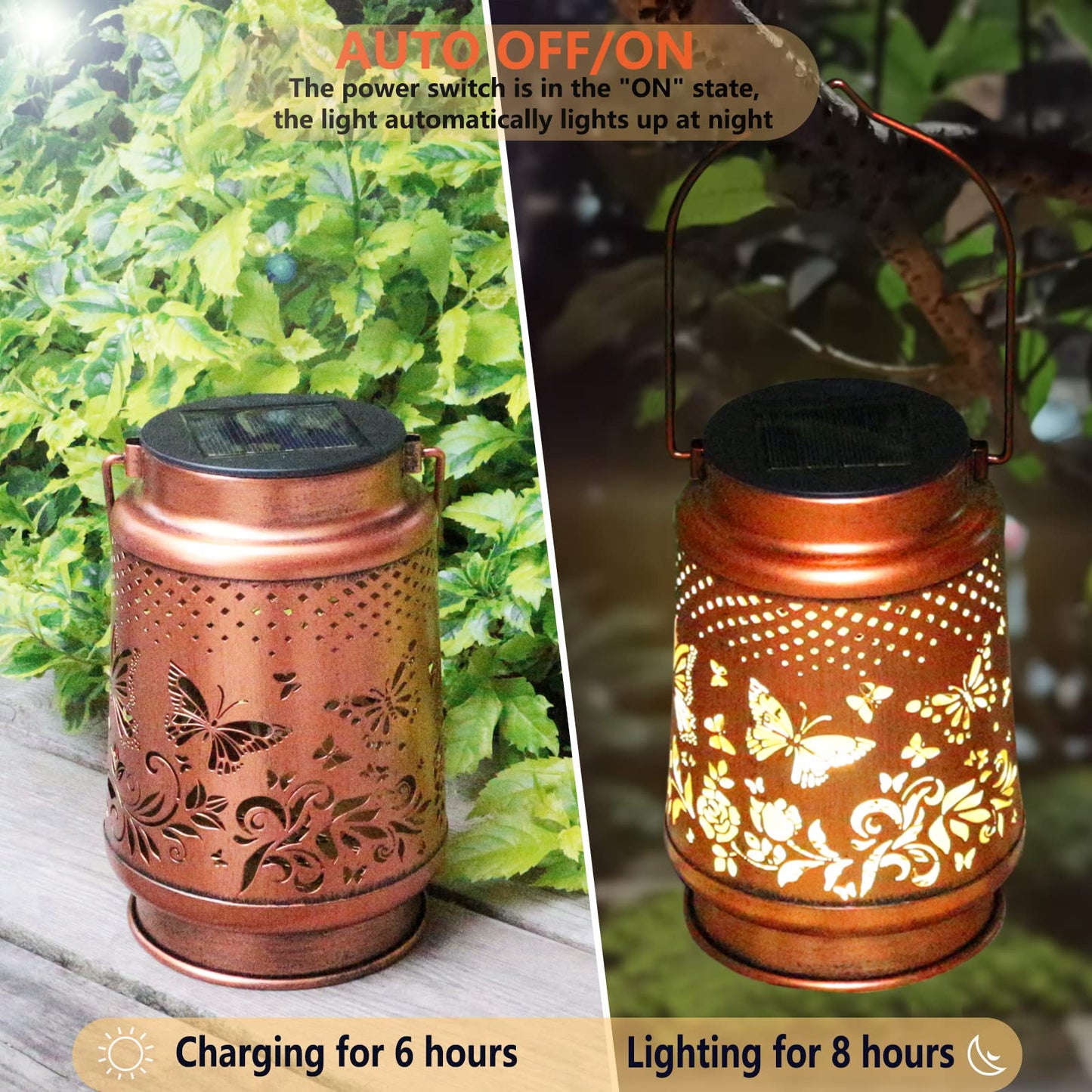 Solar Lanterns Outdoor Waterproof Butterfly Garden Decor Birthday Gifts for Women Mom Grandma, Hanging Solar Lights Metal Lantern Decoration Outside for Yard, Patio, Backyard, Porch