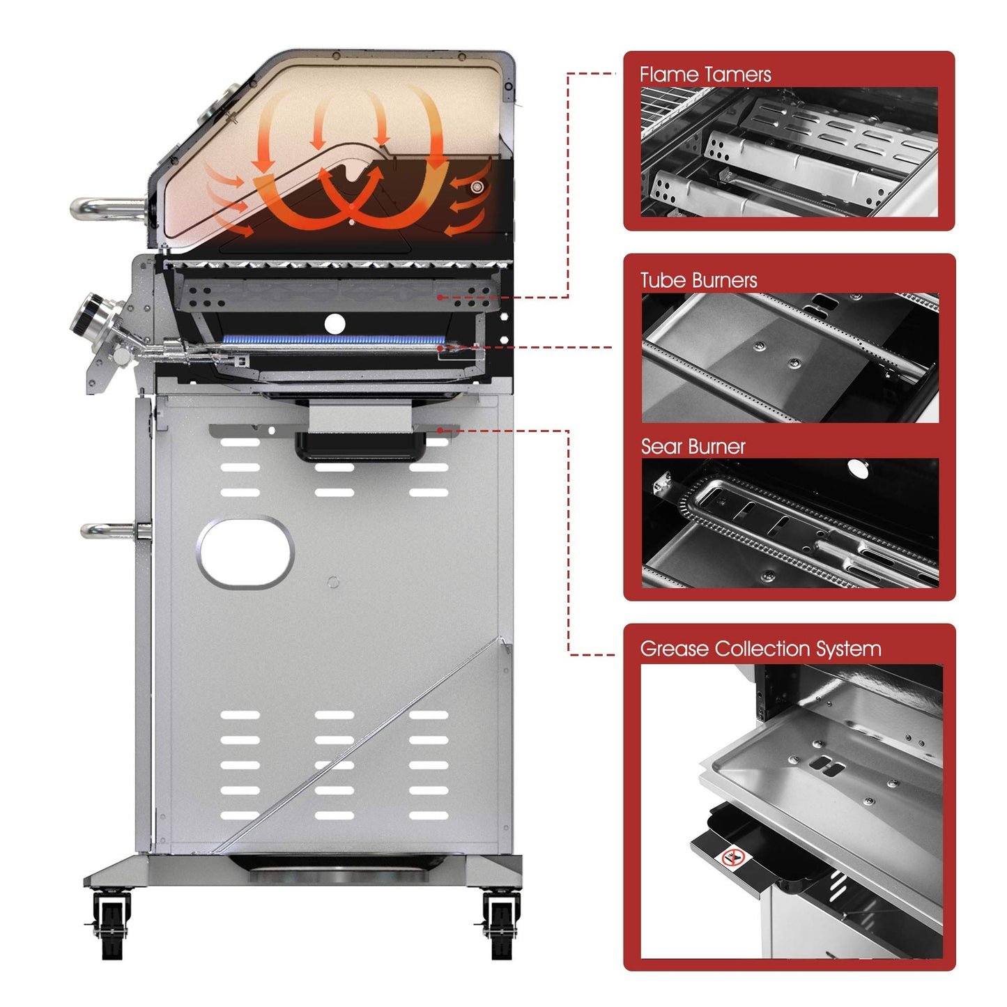 Royal Gourmet GA6402B 6 Burner Propane Gas Grill with Side Burner and Warming Rack, 74,000 BTUs, Cabinet Style Gas BBQ Grill for Barbecue Grilling & Backyard Cooking, Blue