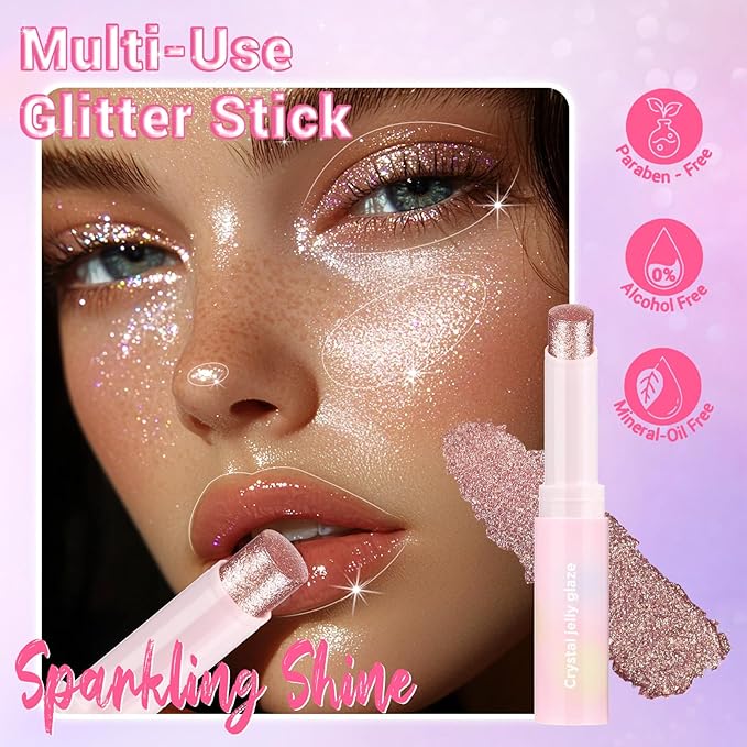 Crystal Jelly Glaze Stick Eyeshadow Stick, Hydrating Jelly Shimmer Eye Shadow Crayon, Lightweight Eye Brightener Makeup Glitter Eye Shadow (02, 02)