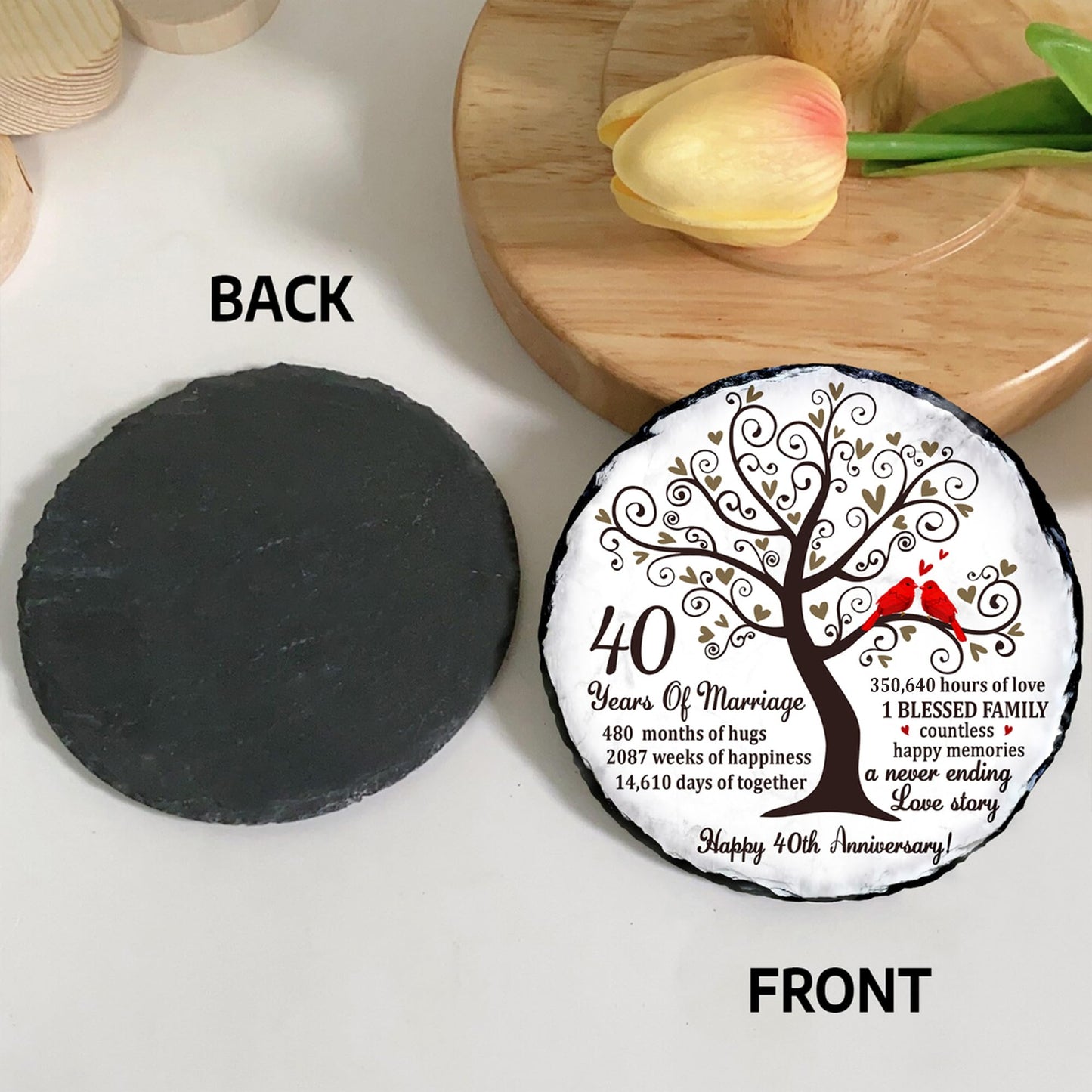 Bozspacer Ruby Couple Slate Plate - 40th Anniversary Wedding Gifts for Parents Couple - 40th Anniversary Unique Gift Ideas - 40 Years of Marriage Decoration, Plaque, Keepsake