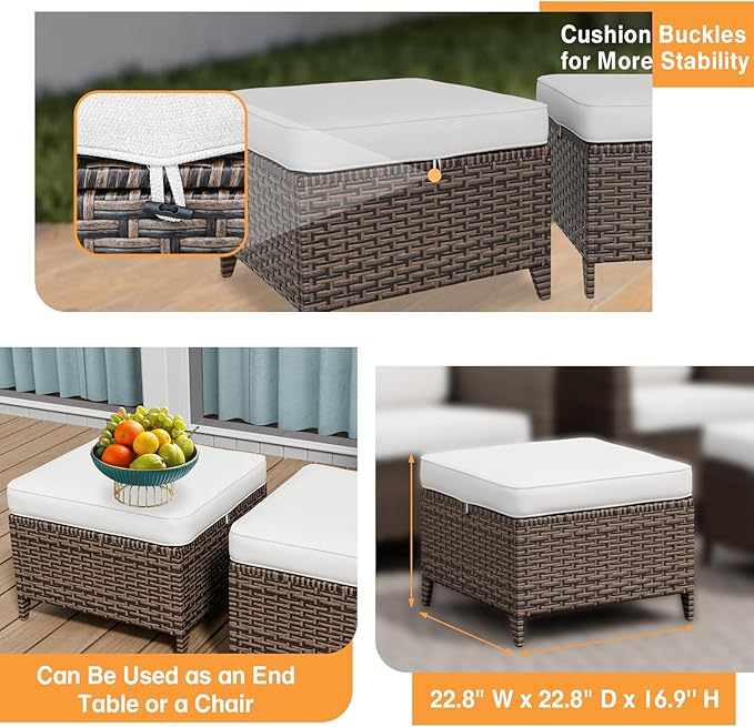 COOS BAY Harbor Retreat 3 Piece Outdoor Furniture Set, Patio Conversation Set with 2 Seat Loveseat and Ottomans, Wicker Furniture, Brown/Beige