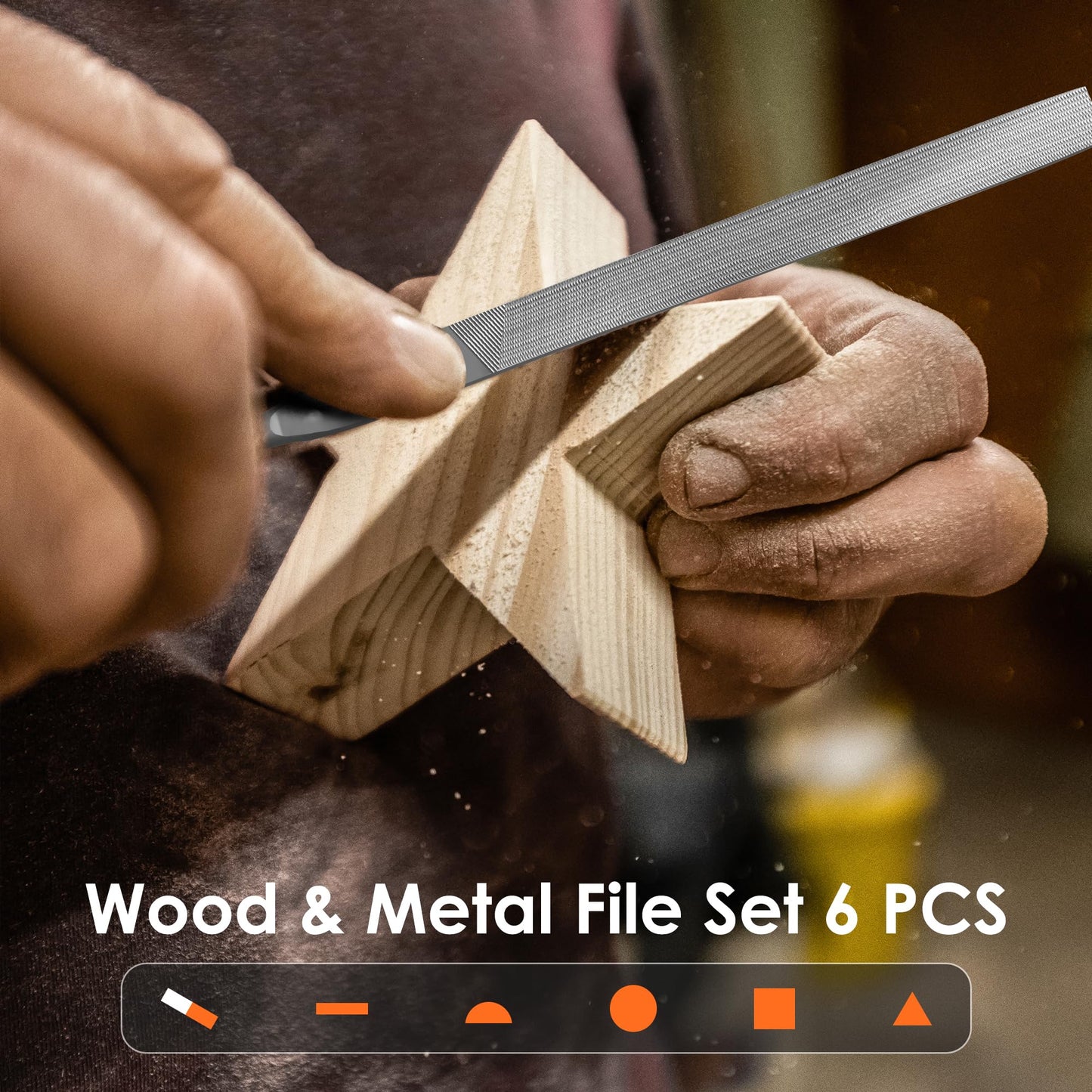 kapoua 6-Piece Metal Needle File Set - Hardened Alloy Steel Includes Flat, Warding, Square, Triangular, Round, and Half-Round Files