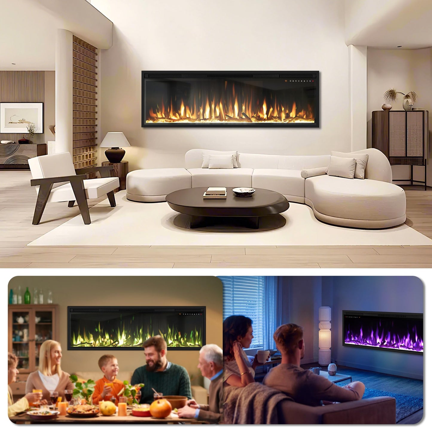 42 inch Electric Fireplace Inserts and Wall-Mounted, 750w/1500w Recessed Fire Place Heater W/Touch Screen & Remote Control, Adjustable 13 Flame Color and 5 Brightness, 12H Timer for Living Room