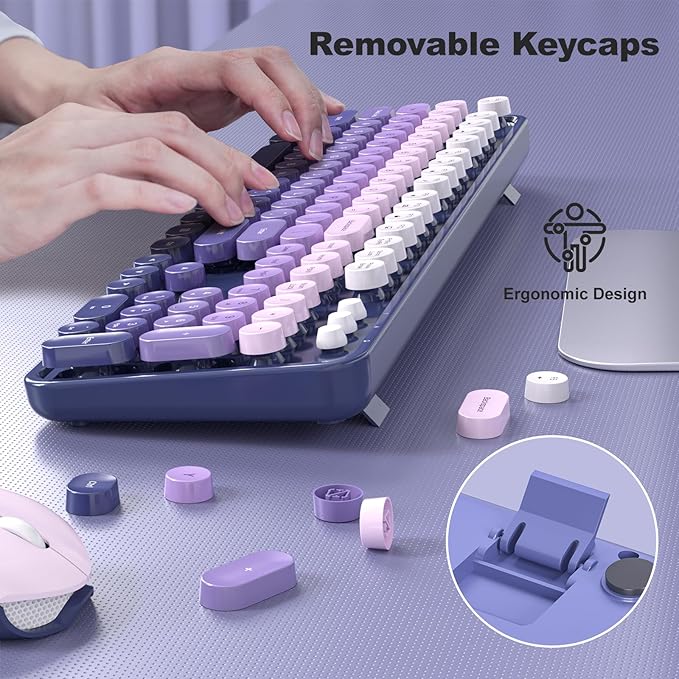 Wireless Keyboard and Mouse Combo, 104 Keys Full-Size Typewriter Keyboards, 2.4 GHz USB Receiver Plug and Play for Windows 7 8 10 11, PC, Laptop, Desktop (Purple)