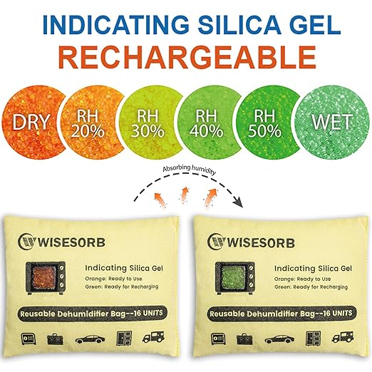 6 Pack 240G Reusable Silica Gel Desiccant Dehumidifier Bags, Color Indicating Moisture Absorbers for Car, Closet, Garage, 3D Filaments, Emoisture, Microwave Rechargeable Reusable Drying Bags