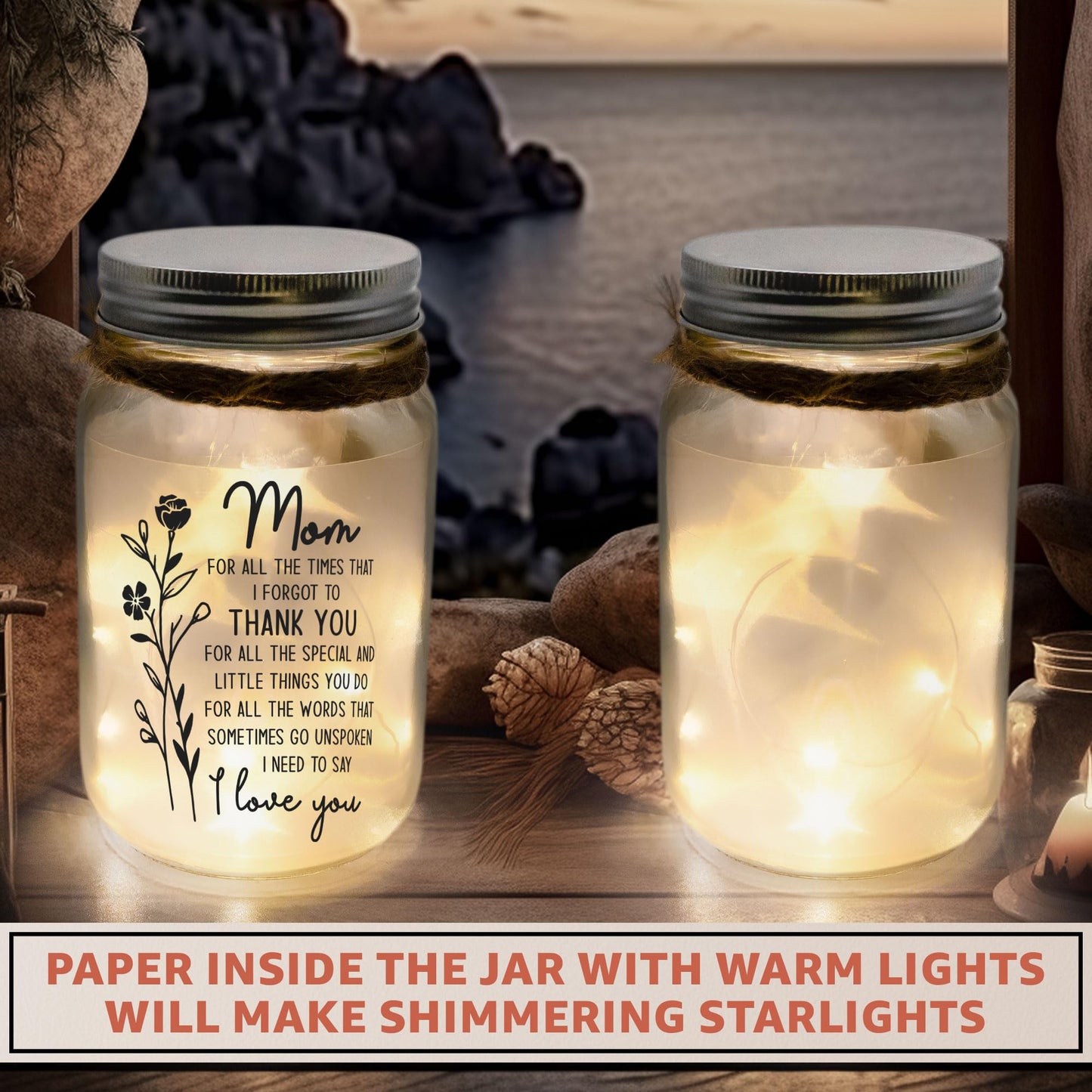 Macorner Mason Jar Night Light for Mothers Day Gifts from Daughter, Son - Birthday Gifts for Mom - Sentimental Best Mom Gift