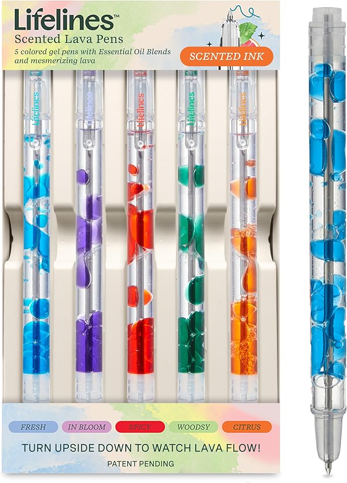Lifelines Scented Lava Gel Pen Set, 5-Pack (Multi-Color) - 0.5mm Colored Gel Pens Infused with Scented Essential Oil Blend...
