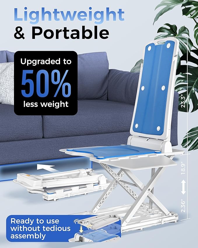 PPOLB Electric Chair Lift - Floor Lift for Elderly Falls, Support Up to 308 LB, IPX8 Waterproof Bath Lift, Foldable & Wireless Rechargeable Design, Quick-Rise Assist for Elderly & Disabled