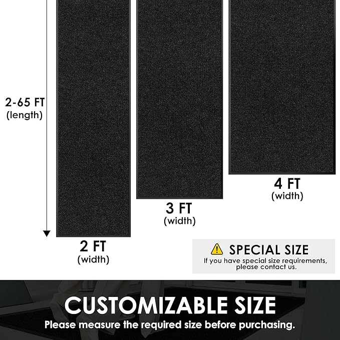 2′ x 21′ Front Door Mat Indoor Outdoor Entrance, Commercial Floor Mat Heavy Duty Dirt Trapper Entryway Doormat, Custom Size Non Slip Rubber Backing Welcome mat, Door Mat for High Traffic Area