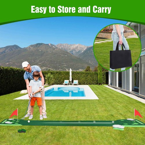 KEMLDIVS Golf Putting Game Set, Detachable Golf Putting Green Mat with 4 Balls, 2 Cups & Flags, 1 Portable Bag for Indoor & Outdoor Party Game Use