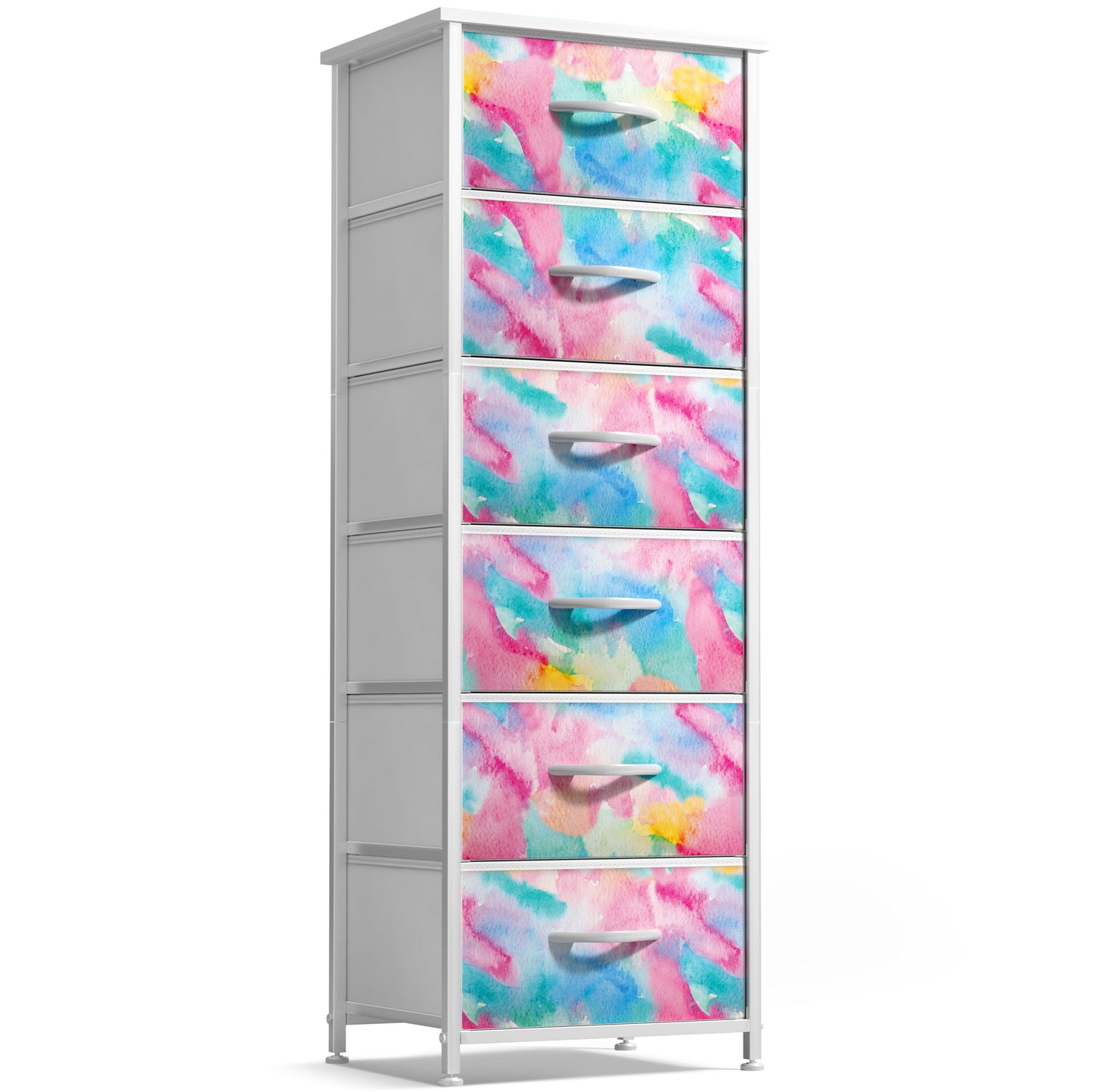 Sorbus Kids Dresser with 6 Drawers - Storage Chest Organizer Nightstand - Steel Frame, Wood Top, Tie-Dye Fabric Bins for Clothes - Wide Furniture for Bedroom, Hallway, Nursery, Closet, & Apartment