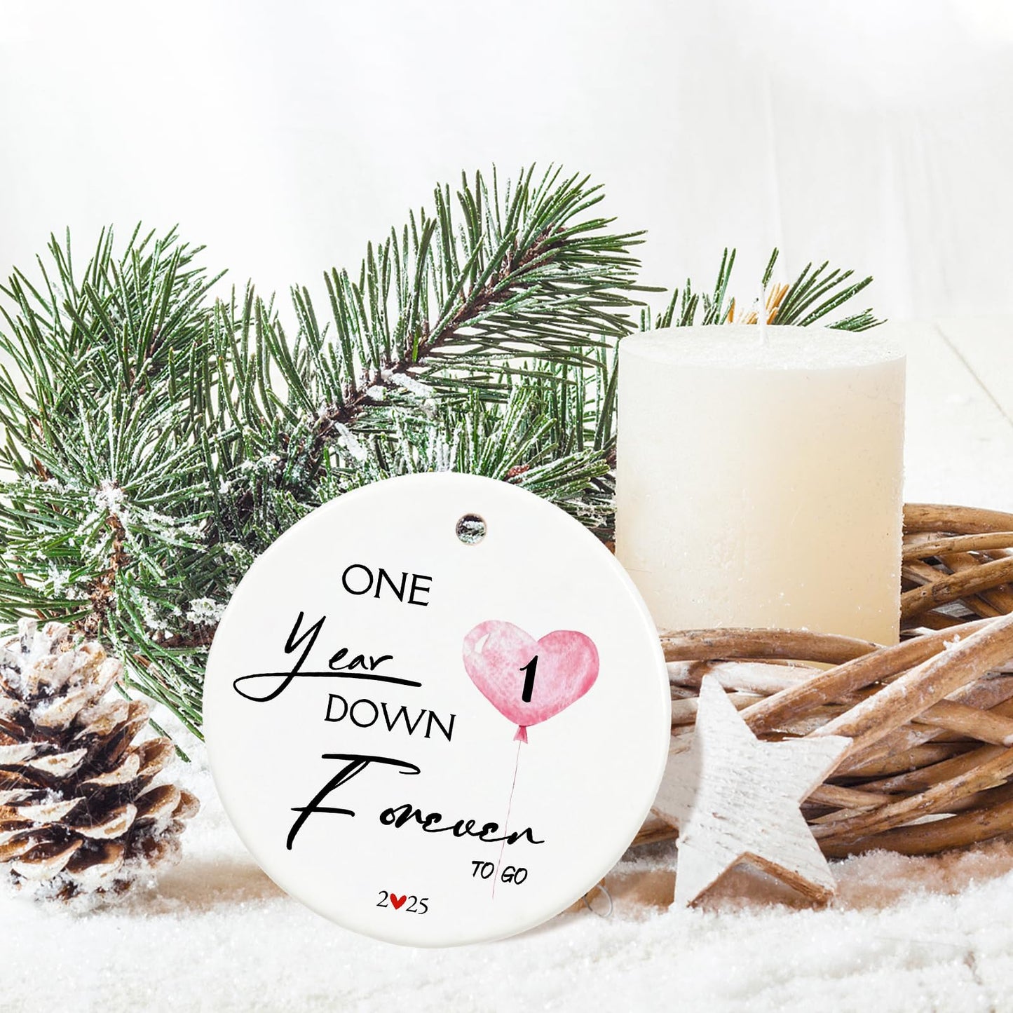 1 Year, 1st, One Year, First Anniversary Ornament Gift for Couples, 1 Year Wedding Anniversary Present, 2.9" Ceramic Gifts for 1st Anniversary Ornaments 2025