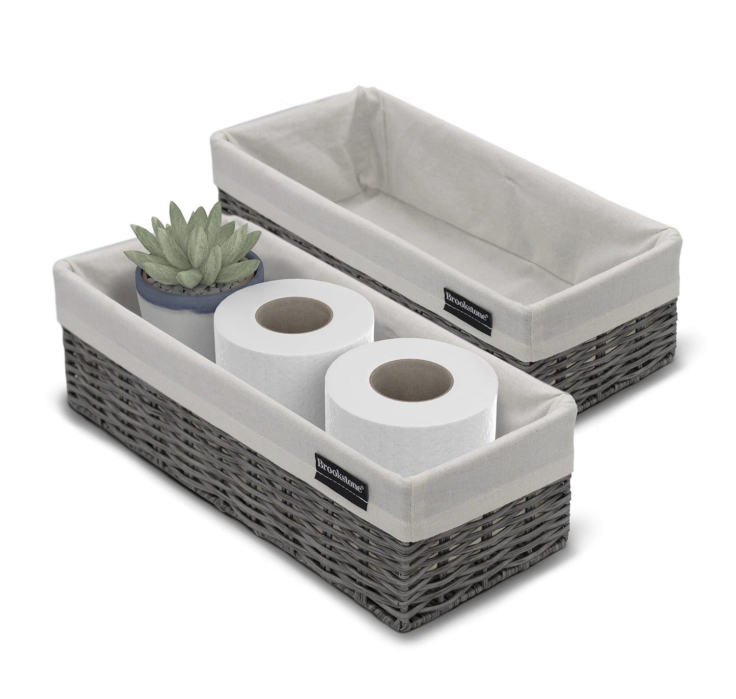 Brookstone Wicker Shelf Storage Basket Decorative Shelf Bin, bathroom organizers and storage, Boho Living Room Decor, Summer Storage 2025 - 2 Pack