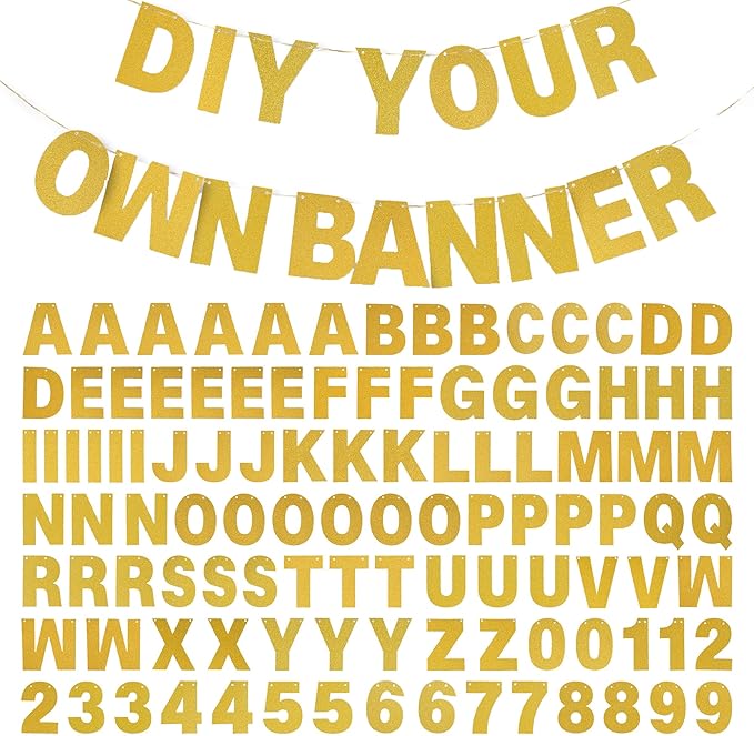 DIY Banner Kit with Letters Glitter Banner Letters Gold Customizable Birthday Banners Graduation Banner Custom Party Hangi...