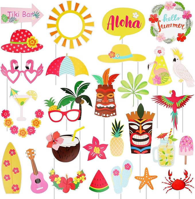 PHOGARY Luau Party Decorations Luau Photo Booth Props Kit, 30PCS Hawaiian Themed Party Decorations Tropical Tiki Party Fav...