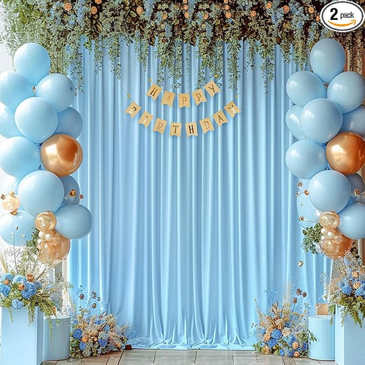 8x10FT Baby Blue Backdrop Curtains for Wedding Parties, Wrinkle Free Polyester Photography Backdrop Drapes for Baby Bridal...