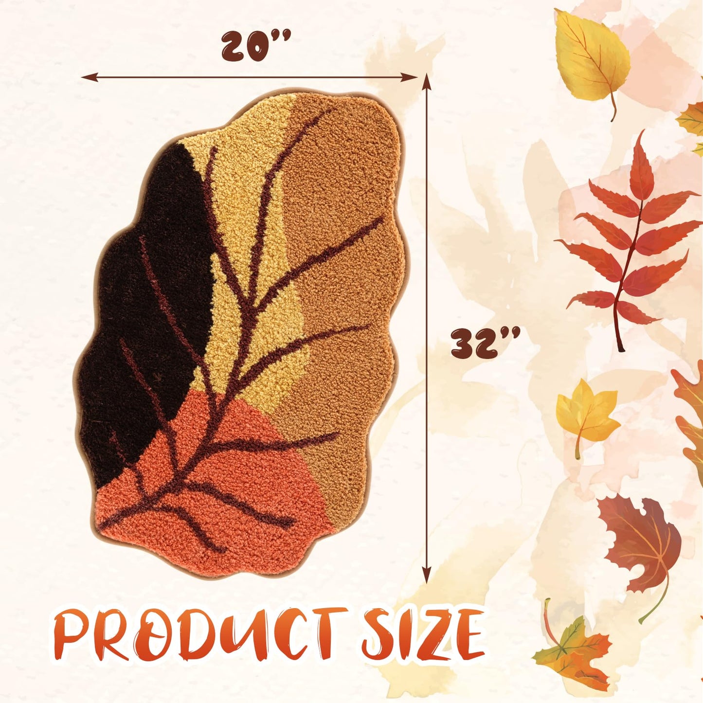 Fall Leaves Bath Mat 20x32 Inch, Soft and Absorbent Tufted Cozy Fall Bathroom Rug Non Slip Washable, Autumn Thanksgiving Halloween Bathroom Decor Rug Holiday Decorations