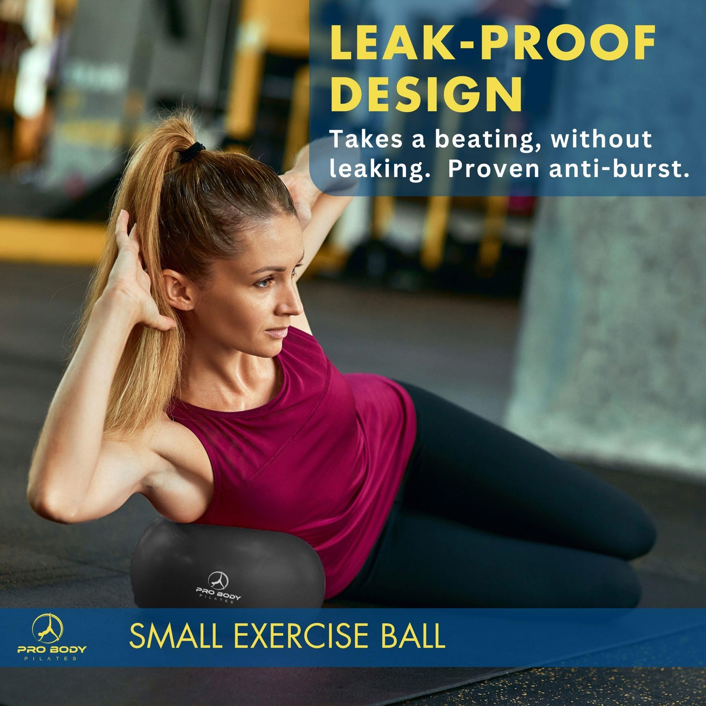 ProBody Pilates Small Exercise Ball - 9 Inch Workout Ball for Stability, Barre, Yoga, Core & Physical Therapy, Home Gym & Office Use (Black)