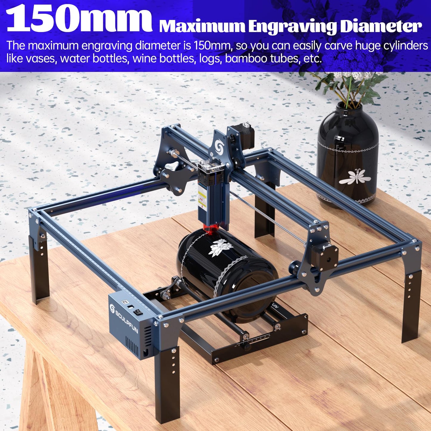 SCULPFUN Laser Rotary Roller, Laser Engraver Y-axis Rotary Module for Engraving Machine, 360° Engraving Cylindrical Objects Cans, Compatible with Most Laser Engraving Machines