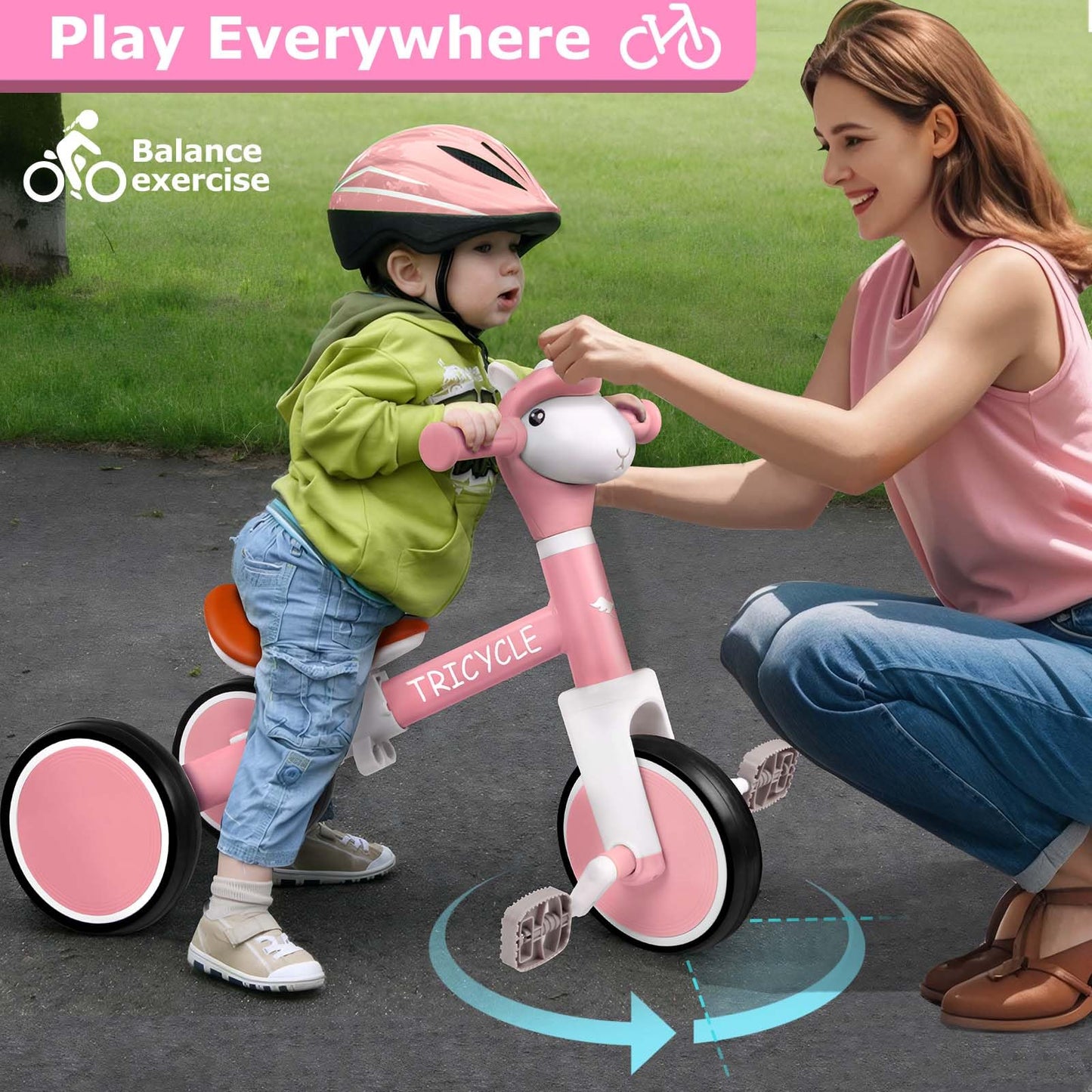 Tricycle for Toddlers 1-5 Year Olds, Toddler Balance Bike for Boys Girls 2-4, Toddler Tricycle with Light & Music Front, Kids Bicycle with Removable Pedal, Birthday Gifts for 1 2 3 4 5 Year (Pink)