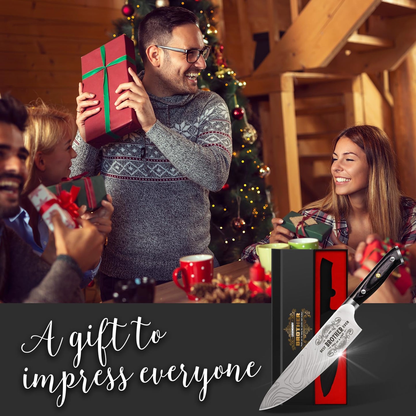 Funistree Gifts for Brother Men Christmas, Kitchen Cooking Knife Brother Gifts for Birthday, 8 inch Professional German High Carbon Stainless Steel Chef Knife, Brother Gifts Xmas Stocking Stuffers