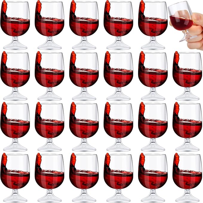Roshtia 24 Pcs Mini Shot Glasses 1.75 oz Small Brandy Snifters Clear Reusable Plastic Cute Cognac Glasses Port Glasses Cup...