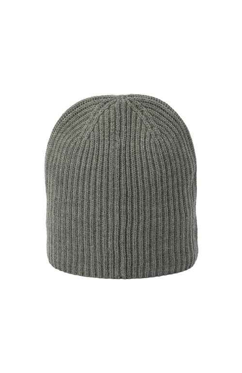AllSaints Mens Merino Ribbed Beanie, Ribbed Hat with Logo Design, 100% Wool, Grey Marl