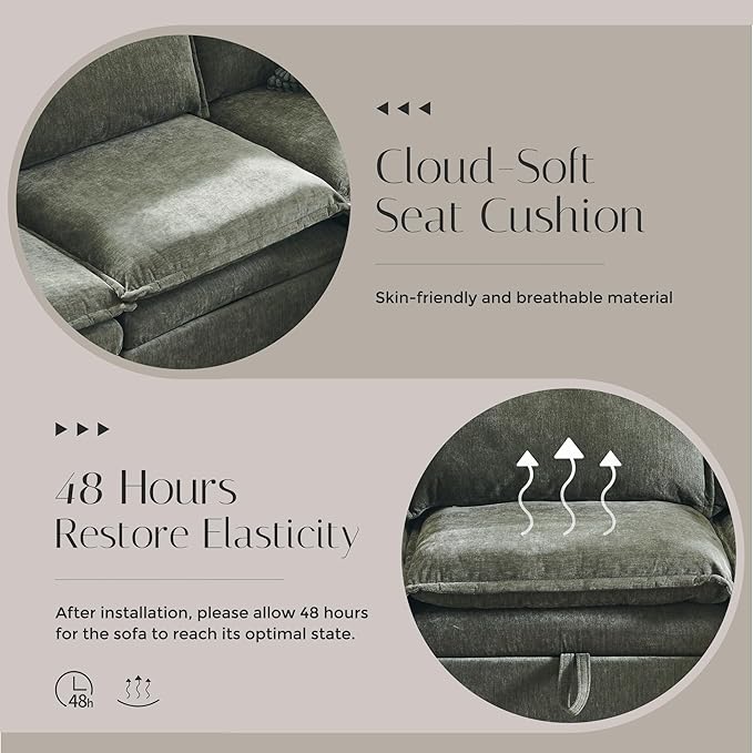 wow97e 116.54" U Shaped Sectional Couches for Living Room, Modern Cloud Couch Sectional with Large Storage, 6-Seat Modular Sectional Sofa with Ottoman and Pillow for Apartment, Bedroom, Green