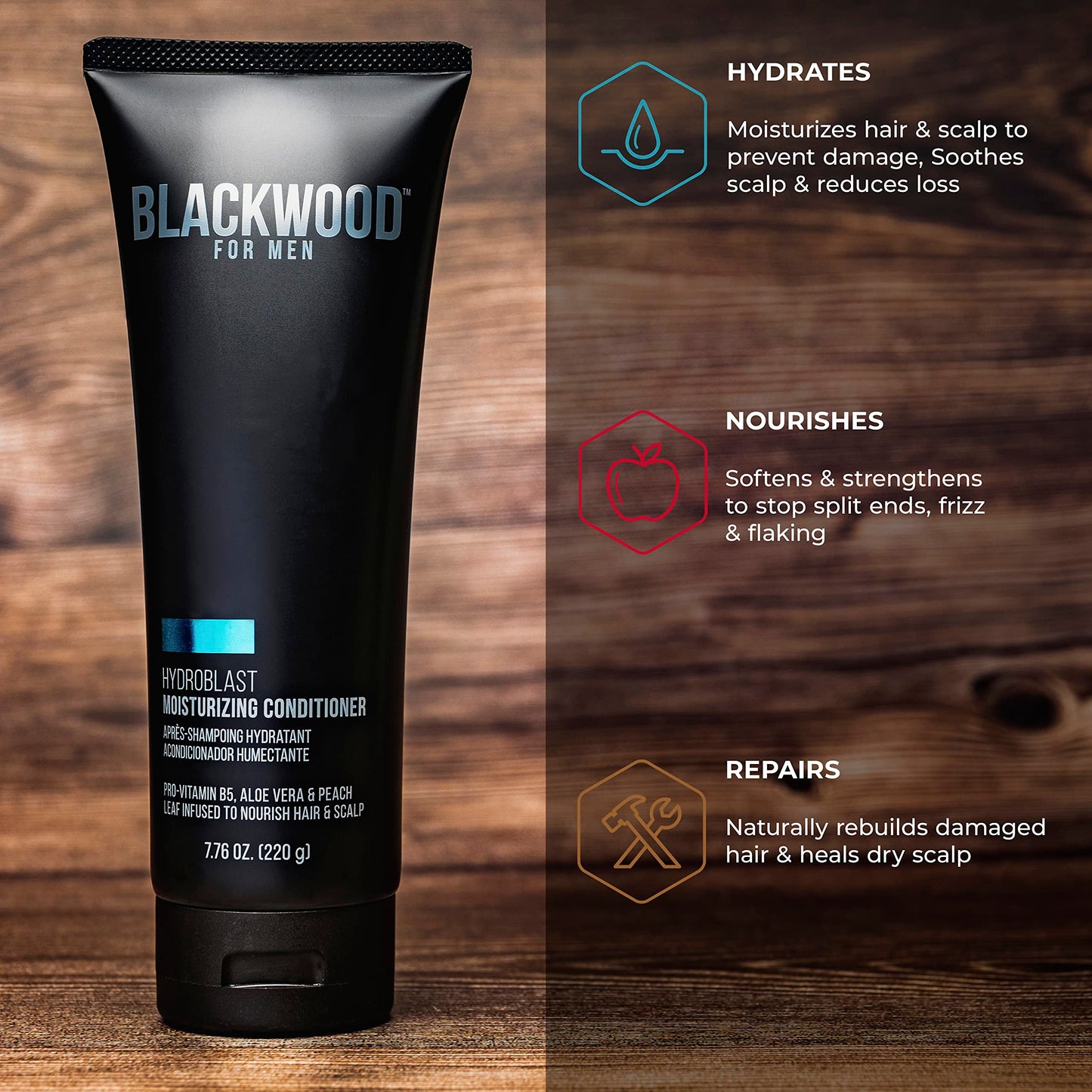 Blackwood For Men HydroBlast Moisturizing Conditioner - Deep Treatment for Damaged & Dry Hair - Natural Vegan Formula for Curly