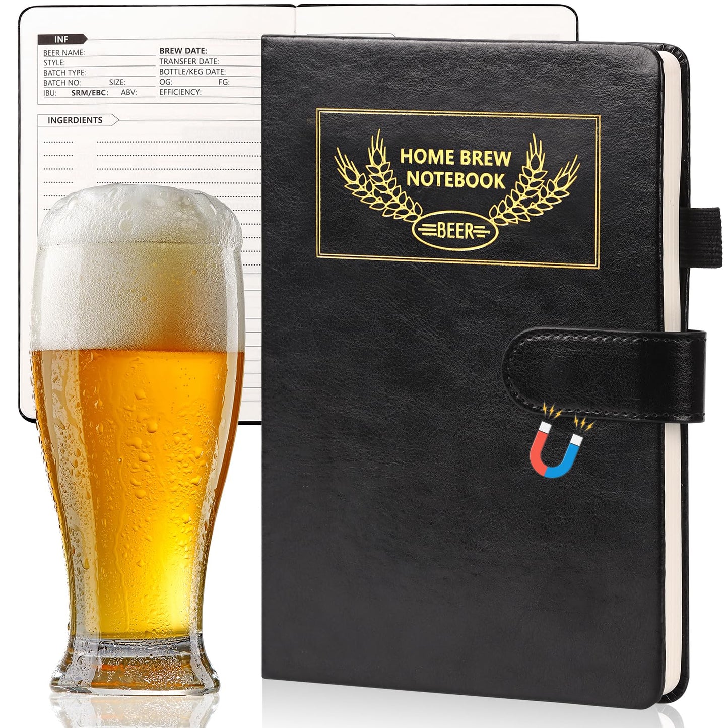 DOSTATNI Home Brew Notebook Leather Beer Recipe Book With Magnetic Buckle 5.8’’ x 8.3’’ Beer Making Book Craft Beer Gifts 70 Pages Beer Tasting Journal for Homebrewers Craft Beer Enthusiasts