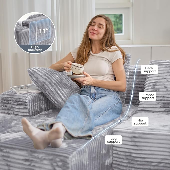 131'' U Shaped Sectional Couches with Chaise Lounge, No Assembly Required Deep Seat Modular Cloud Sofa for Living Room 1PCS, Bedroom(Light Gray)