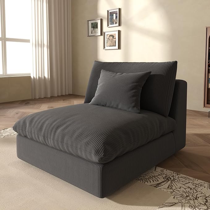 Fajiani Oversized Modular Sectional Sofa,Cloud Couch Deep Seat Sofa Cushion Covers Removable, Oversized Sectional Couches for Living Room (Center Modular Seater-Black Gray)