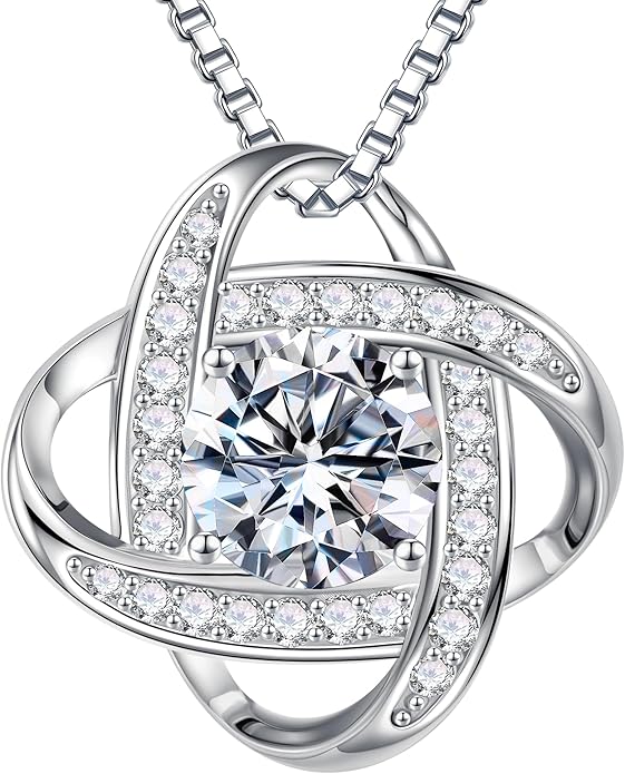 MOOSEA Love Knot Moissanite Necklace for Women, 1-3 ct D Color VVS1 Clarity Lab Created Moissanite 925 Sterling Silver Necklace, Anniversary Birthday Gifts for Women Wife Mom Girlfriend Jewelry Gifts