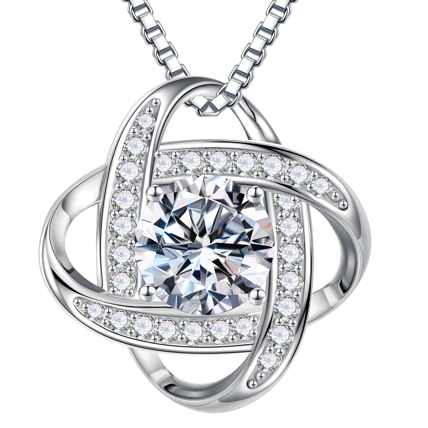 MOOSEA Anniversary Birthday Gifts for Women Wife, 1ct Love Knot Moissanite Necklace Anniversary Birthday Gifts for Women Wife Mom Girlfriend Grandma Wedding Anniversary Moissanite Jewelry Gift