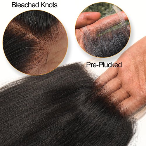 BEEOS Yaki Straight 5x5 SKINLIKE Real HD Lace Closure, Pre-Plucked Bleached Knots 0.10mm Ultra-thin Invisible HD Lace Human Hair 14 Inch