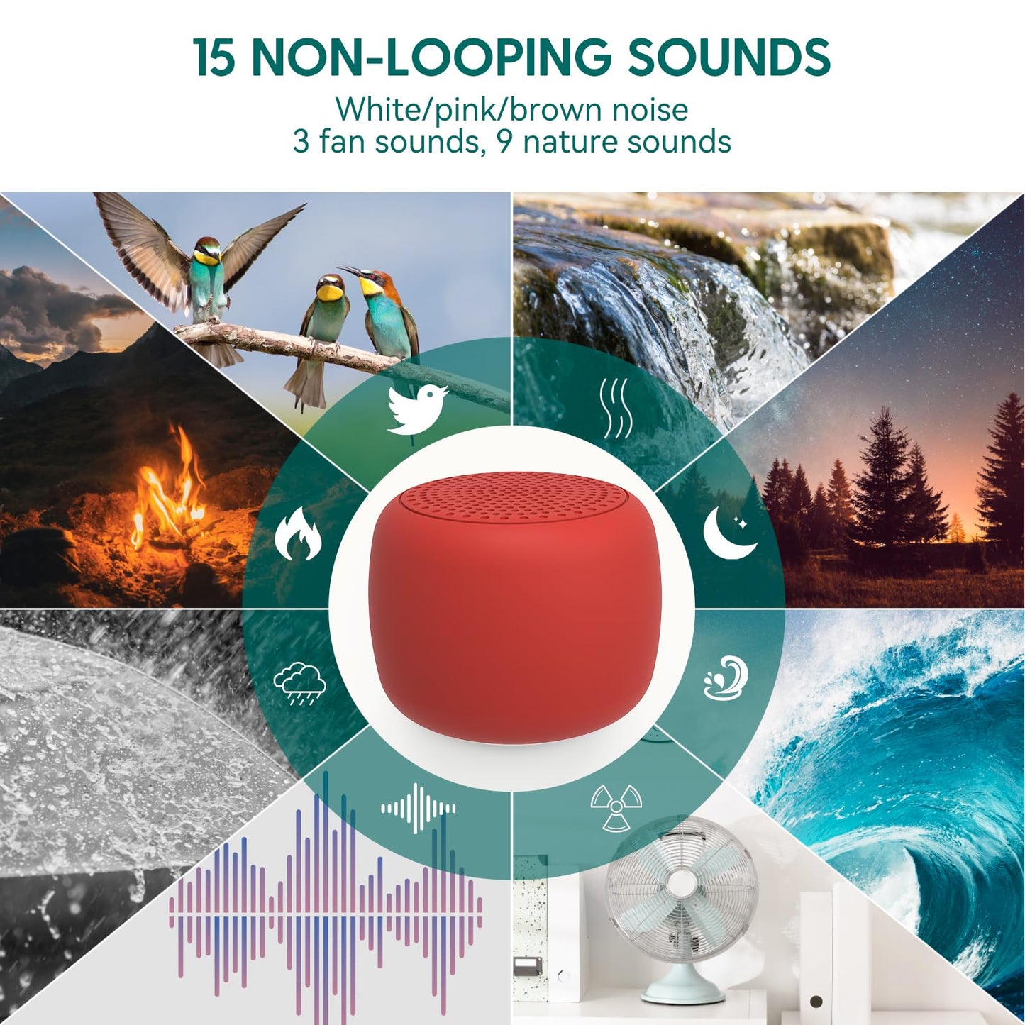 Babelio White Noise Sound Machine for Adults Kids Baby, Mini, 15 Non-looping Sounds, Timer, Memory Function, Easy to Pocket and Travel Red